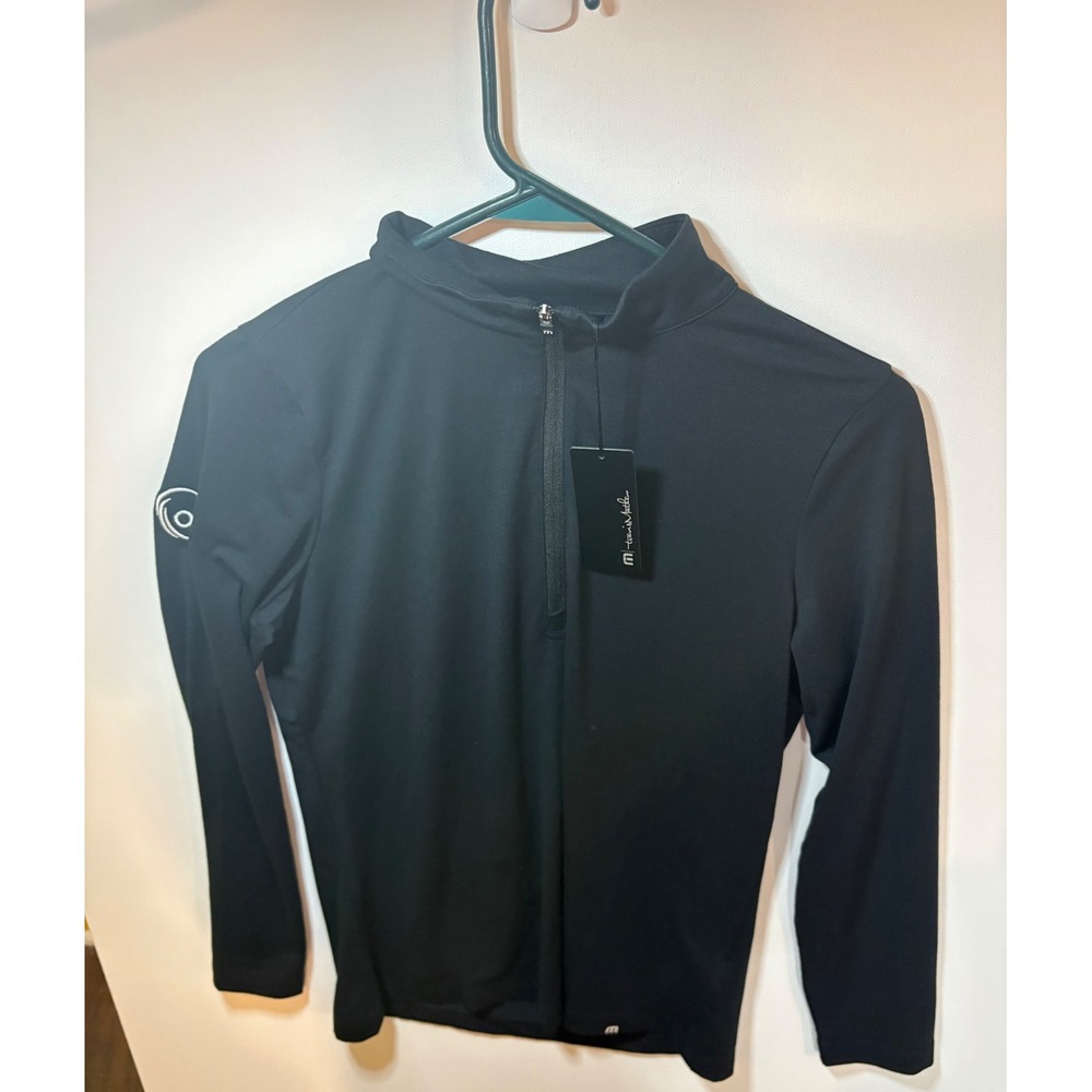 NWT TravisMathew Black 1/4 Zip Pullover Golf Mock Neck Men's Small logo on arm